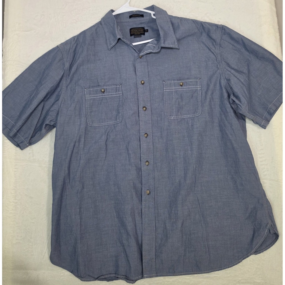 Pendleton Berkeley Men's XXL Blue Chambray Short Sleeve Button Up Work Shirt